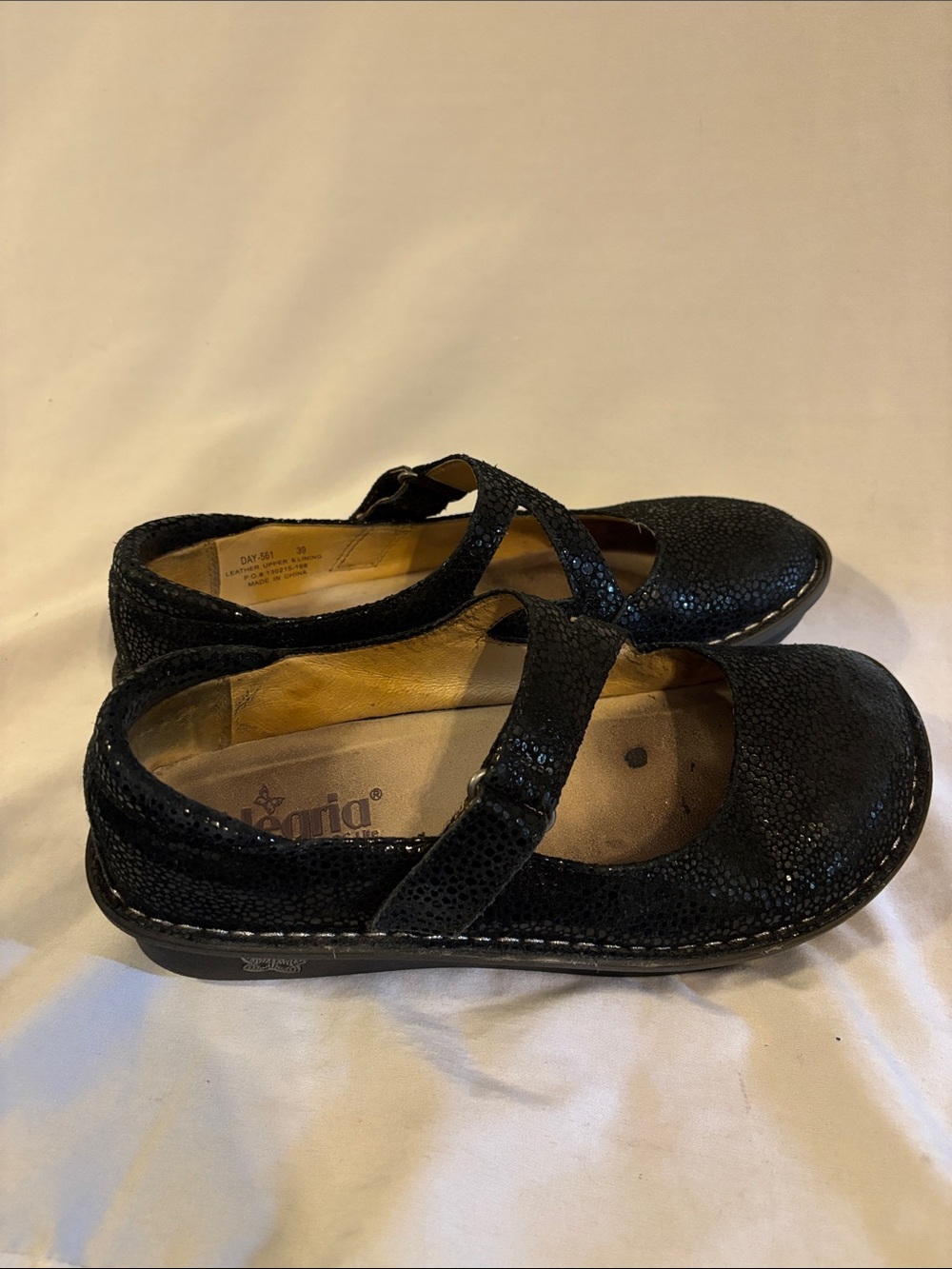 Alegria Black Mary Jane Mules with Textured Shine - Picture 2 of 7